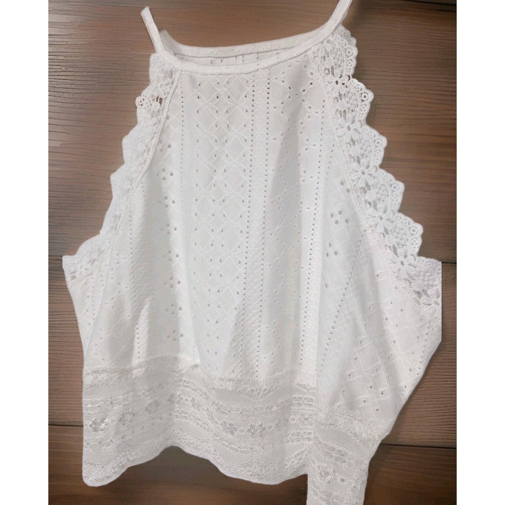 Women's White Lace Tank Top High Neck Racerback Eyelet Lace Strappy Tank Top M
